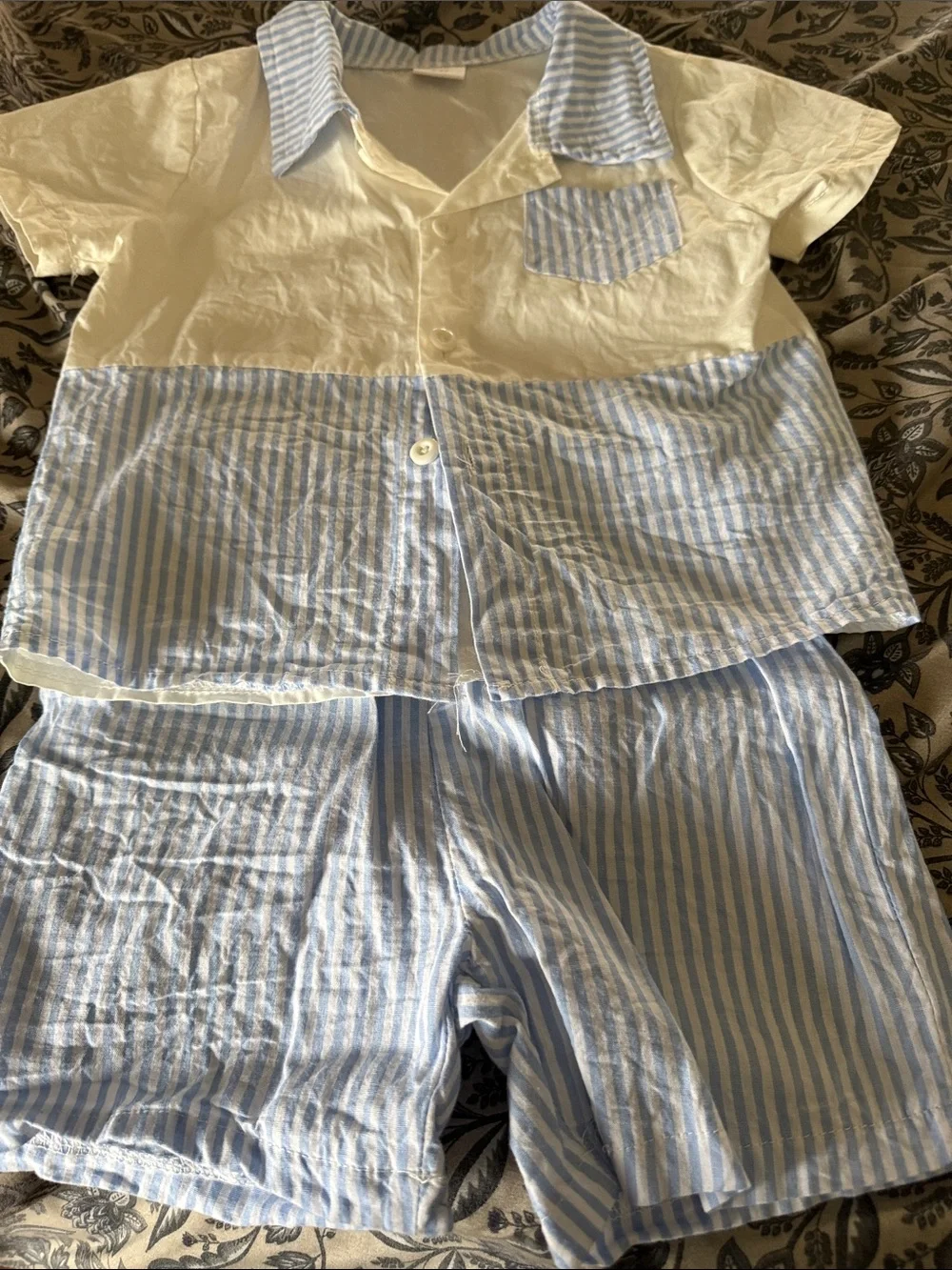 Kids Short Pajama Set in Light Blue and White Stripes